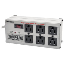 Load image into Gallery viewer, Protect Any Electronic Device From Power Surges &amp; Spikes:Surge suppressor with six outlets protects your PC, personal computer, laptop, printer, scanner, router, phone, fax, modem, television, lamp or any other home/office electronics from dangerous power surges, spikes &amp; line noise. Also known as: ISOBAR6, IBAR6-6D, IBAR6 | PREMIUM SURGE PROTECTION WITH 6 FT. CORD WITH RIGHT ANGLE PLUG: This surge suppressor provides six widely spaced NEMA 5-15R outlets which are arranged in 3 exclusive isolate
