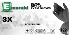 Load image into Gallery viewer, Emerald 3X Black Nitrile Exam Gloves – 3 Mil, Box of 100 (X-Large)
