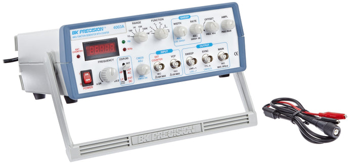 Generates Sine, Triangle & Square waveforms from 0.5 Hz to 4 MHz | 20 Vpp output into open circuit (10 Vpp into 50O) | Voltage Control Generator (VCG) input | Variable amplitude output plus 20 dB attenuator | 100% DC offset