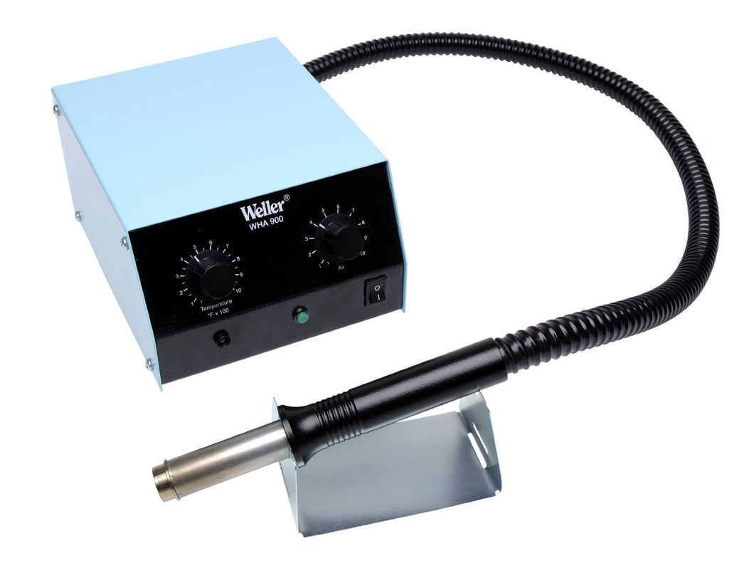 For reworking SMT components | Compact design maximizes workspace efficiency | Controlled output maintains set temperature regardless of air flow setting | Temperature and air flow are controlled independently | Includes a rest support for the hand piece