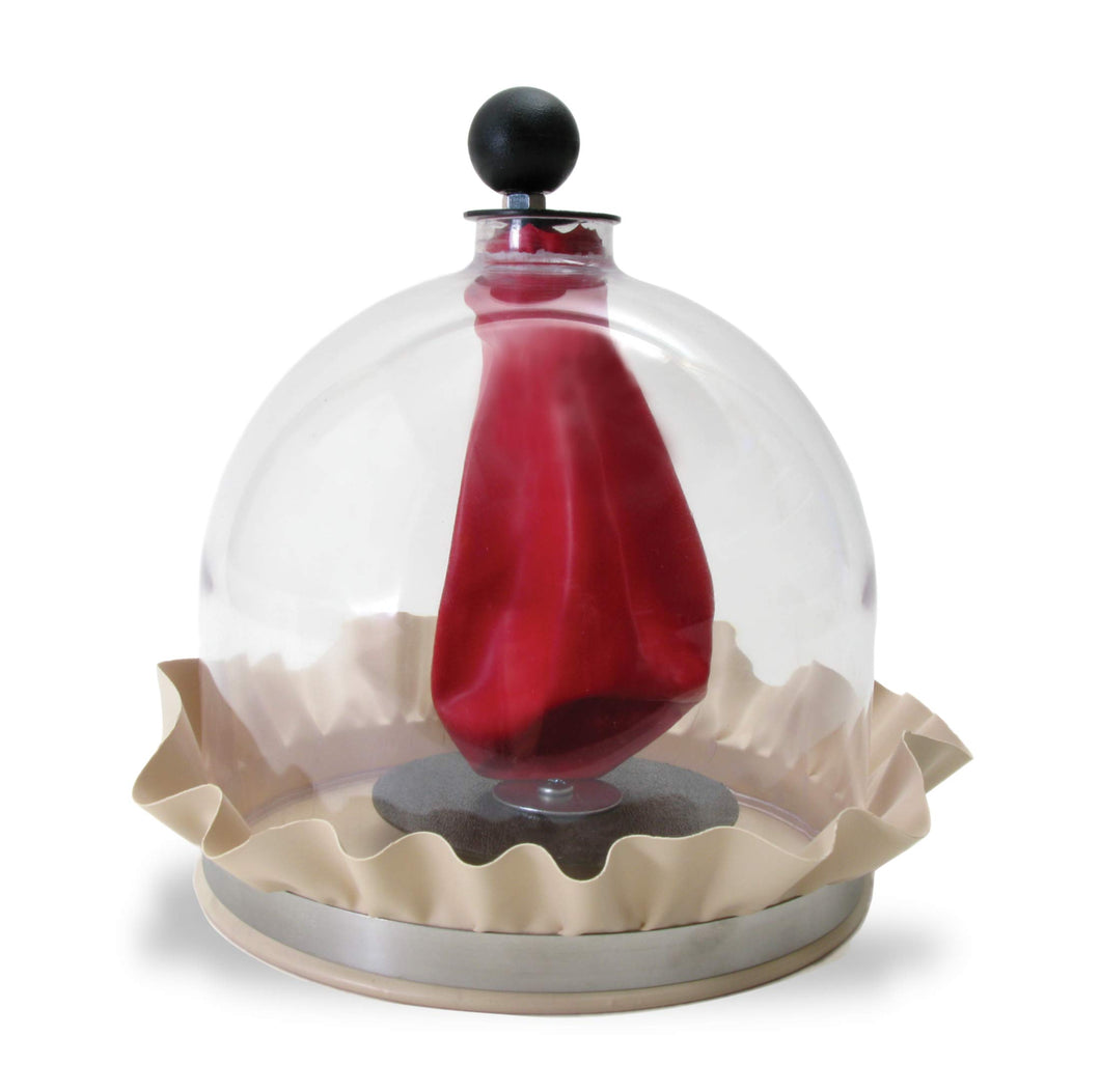 Lung apparatus for study of relaxation and contraction of human lungs | Half-gallon plastic bell jar with open top with rubber sheet for representing chest cavity and diaphragm | Available with one or two balloons attached to Y-tube for simulating lungs | Lesson plan for instructional use | Measures 8-1/4 x 8-1/4 x 8-1/4 inches (L x W x H)