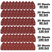 Load image into Gallery viewer, 120 Pack Mouse Detail Sander Sandpaper - Includes 40, 60, 80, 120, 180, and 240 Grits (20 Sheets of Each Grit), Hook and Loop, 5 Hole
