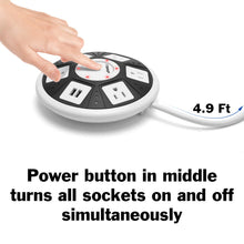 Load image into Gallery viewer, ETL Certified Round Power Strip - 5 Outlets with Surge Protection, 2 USB Charging Ports, and On/Off Button
