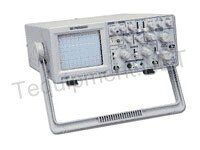 100MHz, two-channel analog oscilloscope for electronics applications such as product design, assembly lines, repair and servicing, and electrical engineering education | Vertical sensitivity to 1mV per division for capturing low-level signals | ALT triggering function allows simultaneous signal viewing of both channels | Hold-off function stabilizes complex signals for display | 6