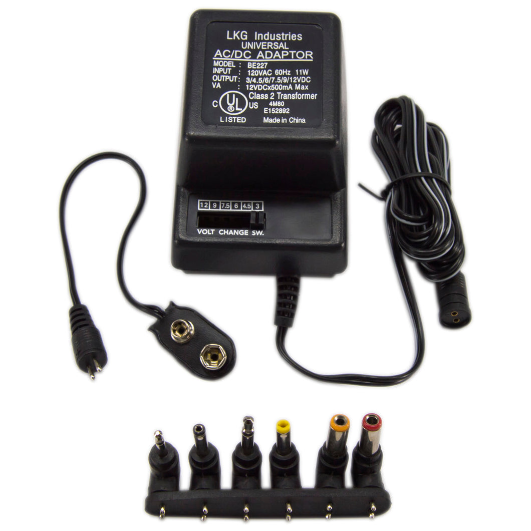Input: 100 -140 VAC 60Hz | Cable Length: Approximately 6 feet | Rating: UL/CUL | Short Circuit Protected | Output: 3, 4, 5, 6, 7.5, 9, 12V DC