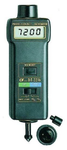 Photo tach. 5 to 100,000 RPM | Contact tach. 0.5 to 19,999 RPM | Can measure surface speed | Includes Both a Photo and Contact Tachometer in One Precision Instrument. | Comes complete with accessories, reflective tape and carrying case