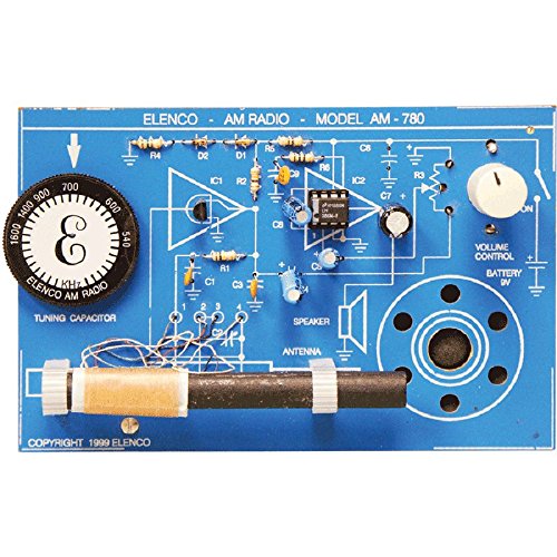 Build complete radio on a single PC board | Teaches the basic theory of AM radio operation | Educationally sound project | Requires (1) 9V battery (not included) | From Elenco Electronics