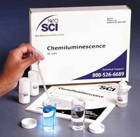 explain the chemistry of nature to your class with this demonstration of chemical illuminescence. | They'll watch in fascination as you mix two clear solutions together. Turn out the lights and they'll observe a luminescent blue glow which lasts for several seconds!