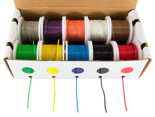 Load image into Gallery viewer, Ten 22 Gauge Solid Wire Spools by Electronix Express | Each wire spool is 25 feet in length, tinned copper wire | Insulation: PVC .010&quot; | Voltage Rating: 300 Volts | Resistant to water, oil - also flame retardant
