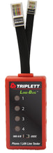 Load image into Gallery viewer, Protect your expensive LAN tester - checks LAN Lines (RJ-45) wired to 568 A/B and USOC standards for damaging telephone line current | Has both RJ-11 and RJ-45 style plugs for testing 1-, 2-, 3-, and 4-line jacks | Four tricolor LEDs indicate Current, Polarity and Ringing/AC Volts | Economical and convenient, the Line-Bug 4 features a compact design that fits in a shirt pocket | Self-powered by line voltage
