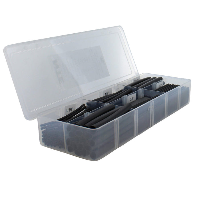 NTE 158 Piece Thin Wall Heat Shrink Tubing Kit, Black, Assorted Dia, 2-1/2