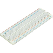 Load image into Gallery viewer, 830 tie points total: 630 tie-point IC-circuit area plus two 100 tie-point distribution strips providing 4 power rails. | White ABS plastic body with black printed legend. Color legend on distribution strips. | Contacts are Phosphor Bronze with Plated Nickel Finish, rated for 50,000 insertions. Rated at 36 Volts, 2 Amps. | Insertion Wire Size is 21 to 26 AWG, 0.016 to 0.028 inches diameter (0.4 to 0.7mm diameter) | Size: 6.5 x 2.2 x 0.3in (165.1 x 54.6 x 8.5mm)
