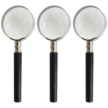 Load image into Gallery viewer, 3 Pack Glass Magnifiers | 3x Magnification | 2 Inch Diameter | Chrome Rim | Plastic Handle
