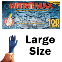 Load image into Gallery viewer, SIZE LARGE NitroMax Powder-Free Nitrile Gloves – 5 Mil, Box of 100
