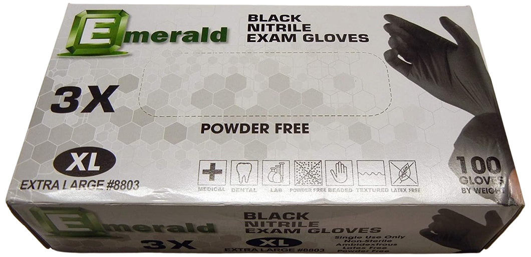 Emerald 3X Black Nitrile Exam Gloves – 3 Mil, Box of 100 (X-Large)