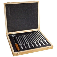 Load image into Gallery viewer, Set of 8 Tuning Forks with Mallet - Middle C to C Above Middle C (256 Hz, 288 Hz, 320 Hz, 341.3 Hz, 384 Hz, 426.6 Hz, 480 Hz, 512 Hz)
