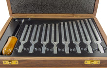 Load image into Gallery viewer, Set of 8 Tuning Forks with Mallet - Middle C to C Above Middle C (256 Hz, 288 Hz, 320 Hz, 341.3 Hz, 384 Hz, 426.6 Hz, 480 Hz, 512 Hz)
