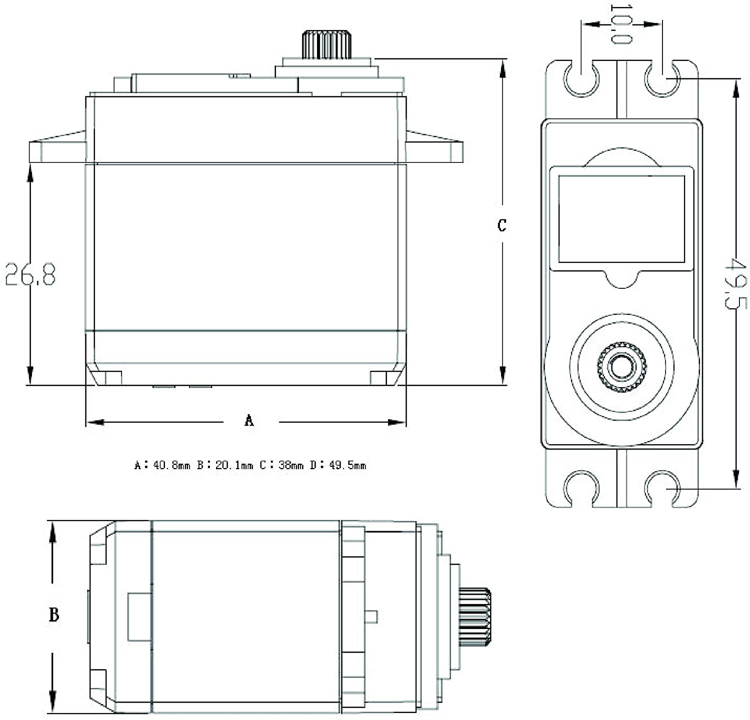 Mini Servo Motor with Metal Gears, 1.5kg.cm at 4V or 1.8kg.cm at