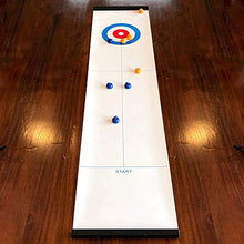 Load image into Gallery viewer, Tabletop Mini Curling Game, Measures Almost 4 Feet Long and Rolls Up Quickly for Travel, Easy Setup, 2 to 8 Player Fun Family or Office Party Game
