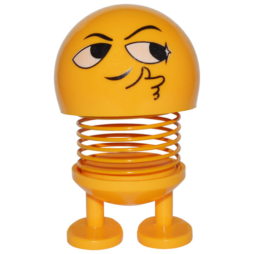 Cute emoji bobblehead with adhesive to keep it in place | Cheers you up on long car rides, at your office desk, or at home | Will not block your view, only about 4 inches in height! | Comes to life when your car is in motion, or activates from other vibrations | Mounting instructions are included on the packaging