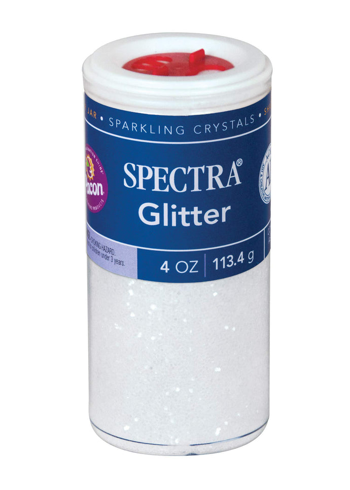 Bring sparkle and shine to any project | Hexagon-shaped plastic glitter crystals | Glitter is non-toxic and conforms to ASTM D-4236 | Plastic dispensing jar has a variety of slot openings to reduce messes | 4-ounce jar of Clear glitter