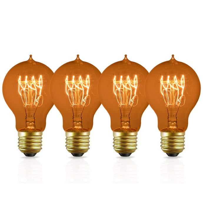 4 Pack of Dimmable A19 Vintage Edison Light Bulbs with Squirrel Cage Filament, fits standard (Medium) base E26 light fittings and E26 lampholders | These stylish 60w bulbs will bring the nostalgia of the 1900s to your modern fixtures | Dimmable from 0-100% with most dimmer switches, freely change the brightness to meet your atmosphere needs | Ideal for atmospheric lighting, in a multi-bulb pendant light or discreet lighting | Each bulb is 2.36 inches wide and 4.3 inches tall (including base)