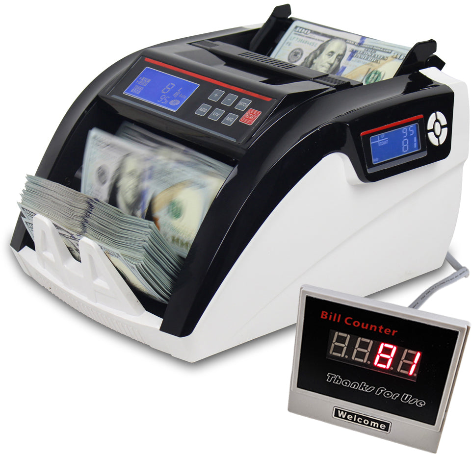 USA Business Grade Money Counter with UV/MG Counterfeit Detection - Top Loading Bill Counting Machine w/Batch Modes - Fast Count Speed 1,000 Notes/min