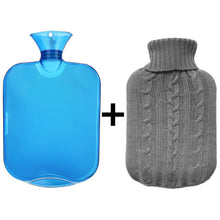 Load image into Gallery viewer, Hot Water Bottle with Knit Cover - Easy to Fill - 2 Liter (~1/2 Gallon) Capacity
