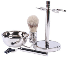 Load image into Gallery viewer, Stainless Steel Shaving Set for Men - Includes Handle, Brush, Bowl, and Stand
