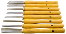 Load image into Gallery viewer, 8 Piece Wood Chisel Woodworking Lathe Hand Tool Set - Includes Gouges, Skews, Round Nose, Spearpoint, and Parting Chisels
