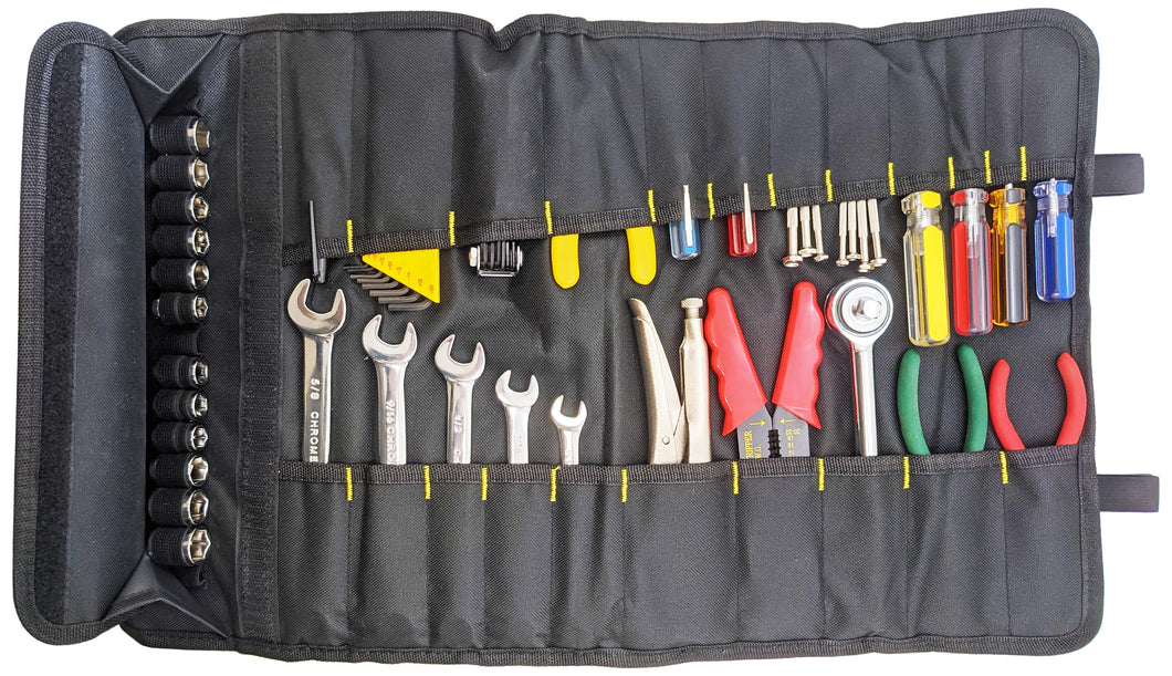 Portable 22 Pocket Tool Holder with 15 Socket Slots, Organizer Rolls into Bag with Handle, Ideal for Travel and On-Site Jobs, Measures 22