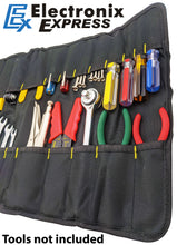 Load image into Gallery viewer, Portable 22 Pocket Tool Holder with 15 Socket Slots, Organizer Rolls into Bag with Handle, Ideal for Travel and On-Site Jobs, Measures 22&quot; x 14&quot; Unrolled
