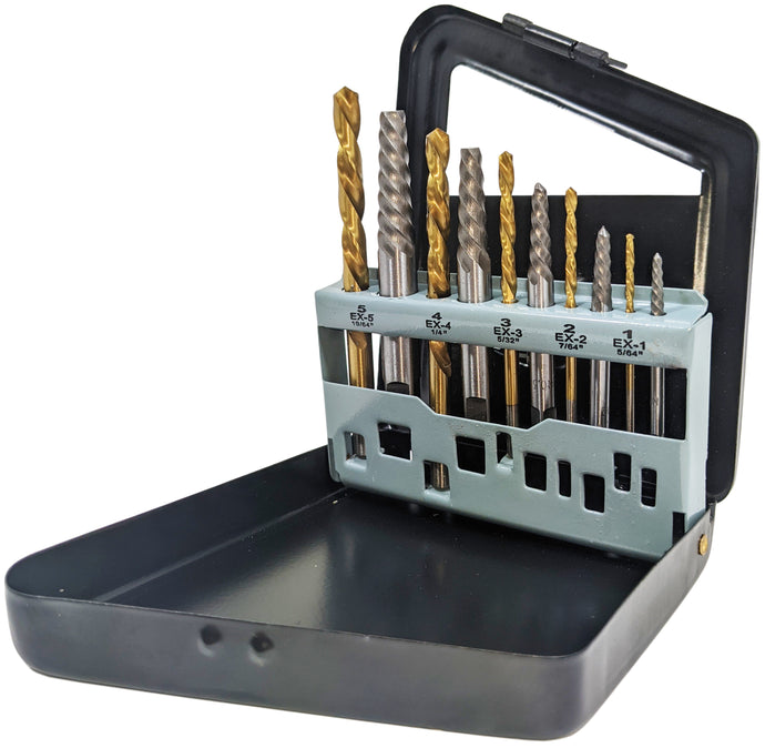 10 Piece Screw Extractor and Left Hand Drill Bit Set, Easily Remove Stripped Screws and Damaged Bolts, Includes