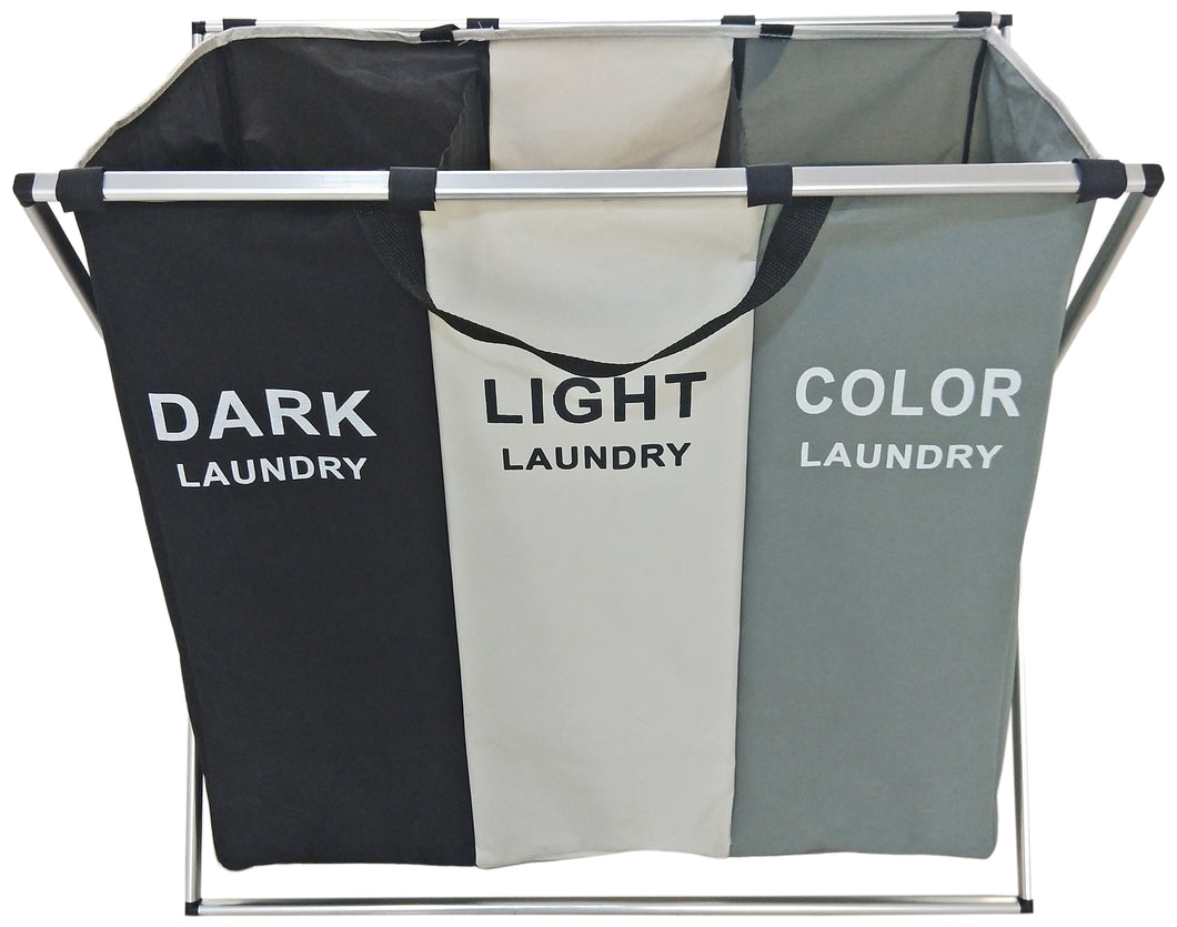 3 Section Laundry Basket for Dark, Light, and Color Clothes Hamper, Collapsible Design with Carry Handle, 26
