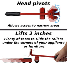 Load image into Gallery viewer, Heavy Duty Furniture Lifting and Moving Set - Includes Four Rotatable Sliding Rollers and One Lifting Tool, Easy Single Person Operation
