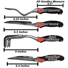 Load image into Gallery viewer, 4 Piece Gardening Tool Set - Transplant Trowel, Hand Cultivator Rake, Hand Trowel, and Weed Remover
