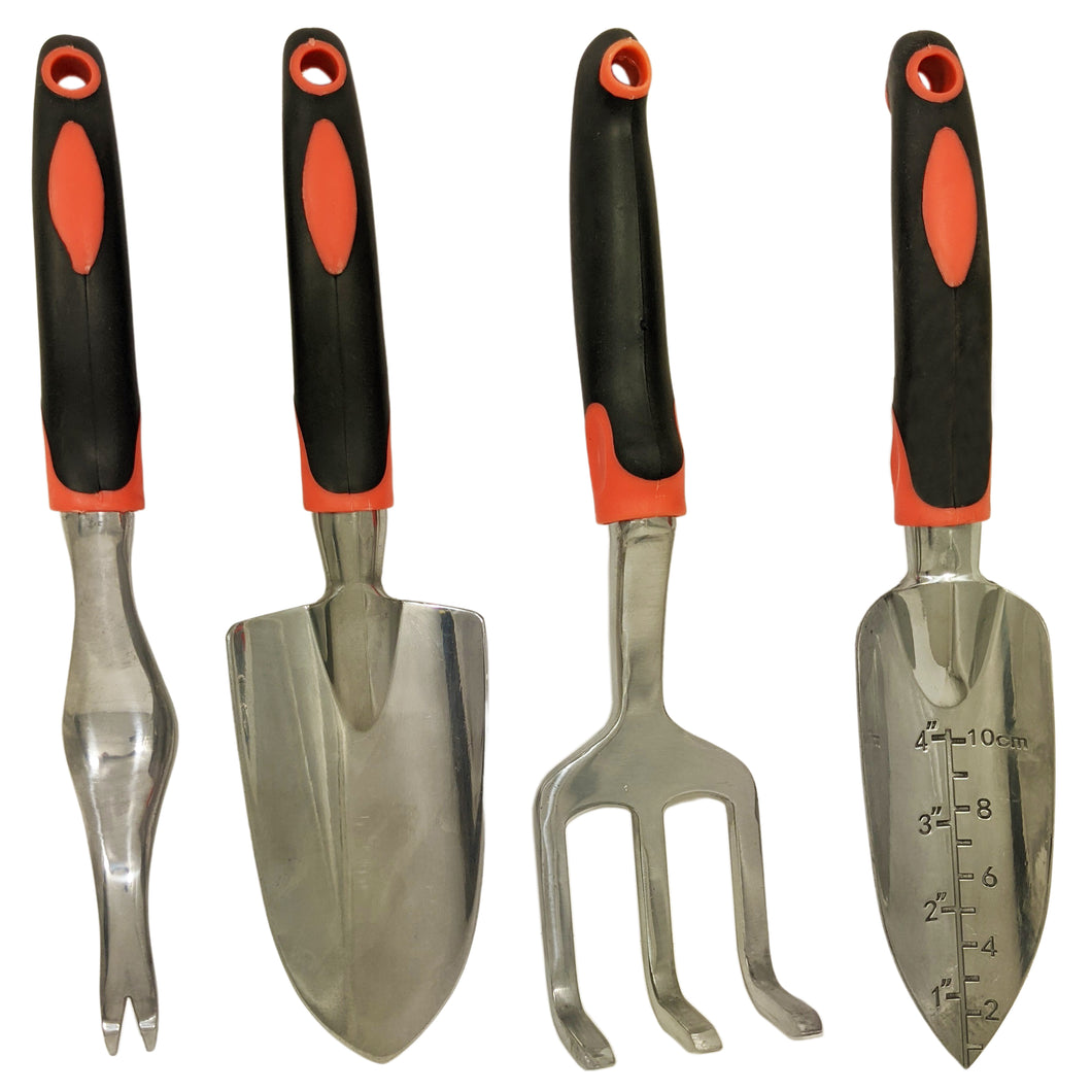 4 Piece Gardening Tool Set - Transplant Trowel, Hand Cultivator Rake, Hand Trowel, and Weed Remover