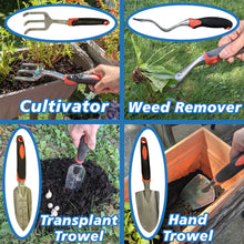 Load image into Gallery viewer, 4 Piece Gardening Tool Set - Transplant Trowel, Hand Cultivator Rake, Hand Trowel, and Weed Remover
