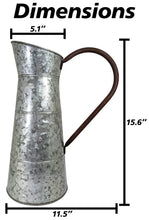 Load image into Gallery viewer, Large Galvanized Metal Pitcher Vase, 1.5 Gallon, 15.6&quot; Tall, Rustic Look for Country and Farmhouse Themed Home
