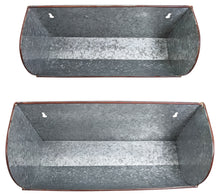 Load image into Gallery viewer, Galvanized Wall Mount Flower Pot Set, Includes Two Different Size Planters, Silver Color with Burgundy Trim
