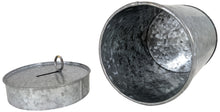 Load image into Gallery viewer, Galvanized Coin Can with Coin Slot &amp; Removable Lid, Silver Piggybank with Gold Emblem on Front, Rustic Farmhouse Design for Country Themed Room / Home
