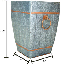 Load image into Gallery viewer, 12.50&quot; Tall Galvanized Metal Vase, Silver with Copper Accents, Ideal for Garden, Floral Arrangements, or as a Trash Can Garbage Pail - Rustic Flair for Country, Mid-Century, or Farmhouse Themed Home

