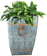 Load image into Gallery viewer, 12.50&quot; Tall Galvanized Metal Vase, Silver with Copper Accents, Ideal for Garden, Floral Arrangements, or as a Trash Can Garbage Pail - Rustic Flair for Country, Mid-Century, or Farmhouse Themed Home
