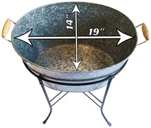 Load image into Gallery viewer, 10.5&quot; Tall 8 Gallon Free-Standing Galvanized Metal Beverage Tub with Removable Stand, Wooden Carry Handles - Ice Bucket Drink Holder for Indoor or Outdoor Party
