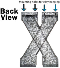 Load image into Gallery viewer, 20&quot; Metal Letter X Wall Décor, Silver with Rusted Edges, Galvanized Wall Mountable Decoration for Country, Mid-Century, or Farmhouse Theme
