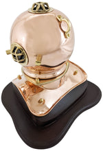 Load image into Gallery viewer, 8 Inch Solid Copper and Brass Miniature Replica 1941 U.S. Navy Mark IV Diving Helmet with Wooden Display Stand, Nautical Marine Memorabilia Decoration
