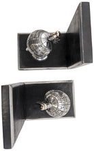Load image into Gallery viewer, Silver Globe Bookend Pair - Black Wooden Bases with Metal Accents, Decorative Bookends, Antique Style Nickel Plated Aluminum Planet Earth Globes
