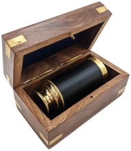 Load image into Gallery viewer, 6&quot; Handheld Brass Telescope with Wooden Storage Box - Functional Pirate Spyglass, Collapsible Design for Costume / Cosplay or Decoration
