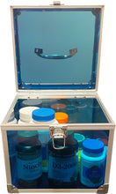 Load image into Gallery viewer, See-through Blue Acrylic and Metal Storage Box Container with Latch and Handle, Measures 7.5&quot; x 7.1&quot; x 7.25&quot;, Holds Playing Cards, Jewelry, Toiletries, and more - by SciencePurchase
