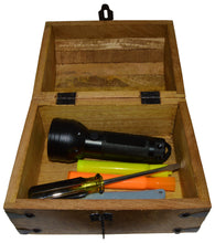 Load image into Gallery viewer, Pirate&#39;s Treasure Chest Wooden Nautical Jewelry Box with Functional Lock and 2 Keys, Wood with Iron Accents, Hinged Lid, 8 Inches Long
